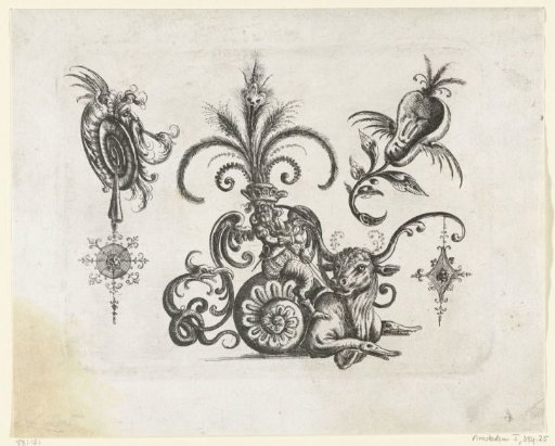 Recumbent bull with a snail shell as its hindquarters