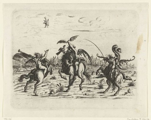 Landscape with three putti on horseback
