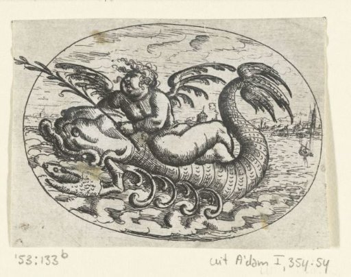 Recumbent Oval with a Putto on a Sea Creature