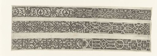 Three friezes with moresques, with a mask in the lower one