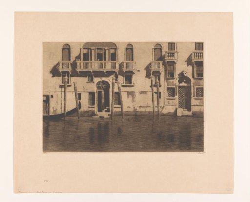 View of Facades and Mooring Posts along the Grand Canal in Venice