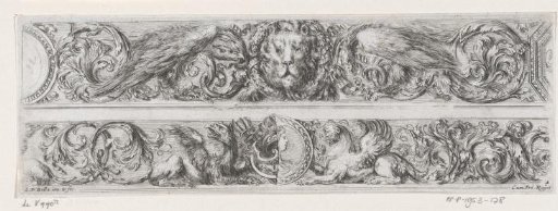 Two friezes with a lion, eagles and griffins
