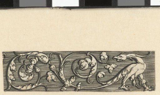 Ornament with a bird with a curled tail