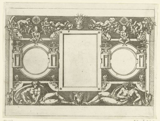 Rectangular cartouche between two round cartouches