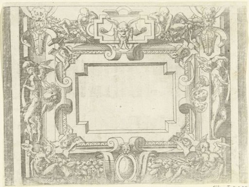 Rectangular cartouche with a mask at the top center