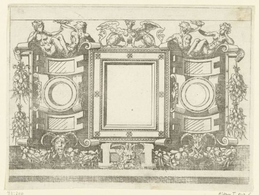 Rectangular cartouche between two round cartouches