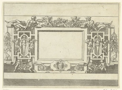 Rectangular cartouche with a herm on either side
