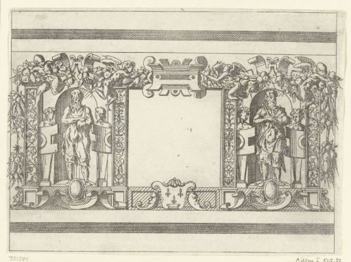 Square cartouche with a niche on either side