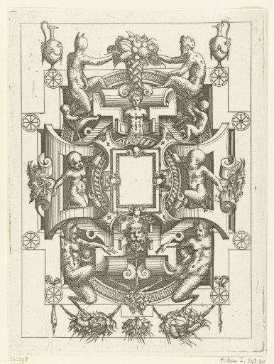 Rectangular cartouche, surrounded by a round frame