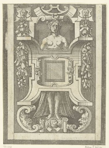 Small square cartouche in a frame of scrollwork