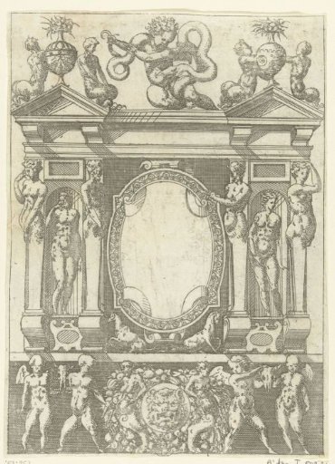 Oval cartouche in a temple front