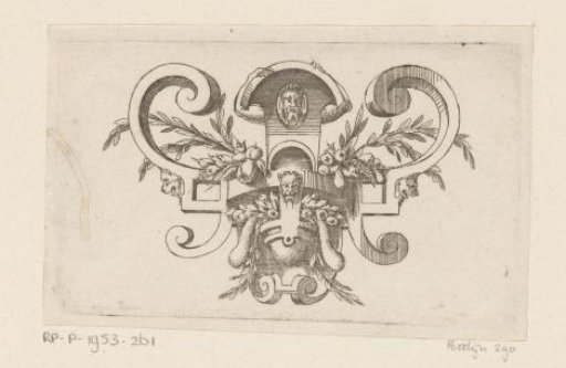 Scrollwork with fruit and animal heads