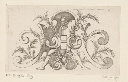 Scrollwork with a standing figure