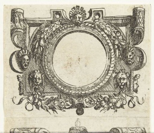 Round cartouche with a mascaron in the center above