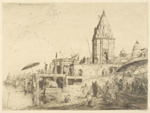 Bathing Hindus on the bank of the Ganges in Varanasi