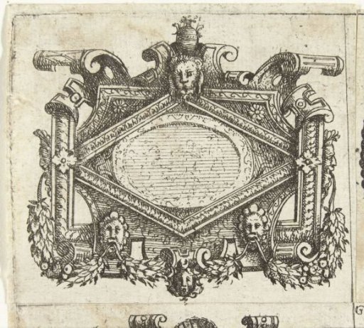 Oval cartouche in a rhomboid frame