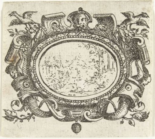Oval cartouche with a landscape