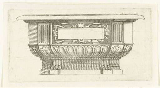 Chest decorated with an empty cartouche in a frame of scrollwork