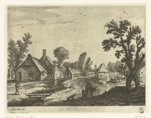 Village view with woman and child in the village street