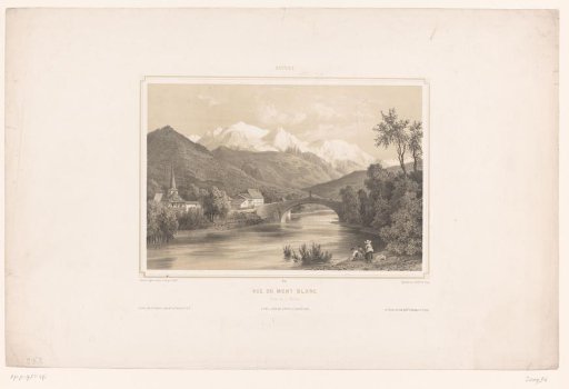 View of the Vieux Pont de Saint-Martin and Mont Blanc near Sallanches