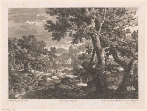 Landscape with four figures by a waterfall