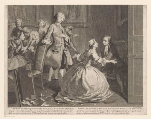 Pamela kneels before her father