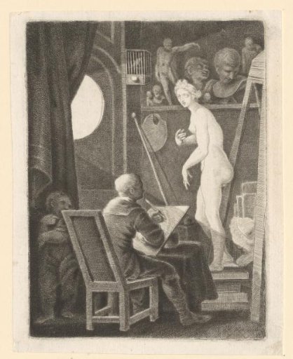 Man Making an Etching in His Studio after a Figure of a Woman