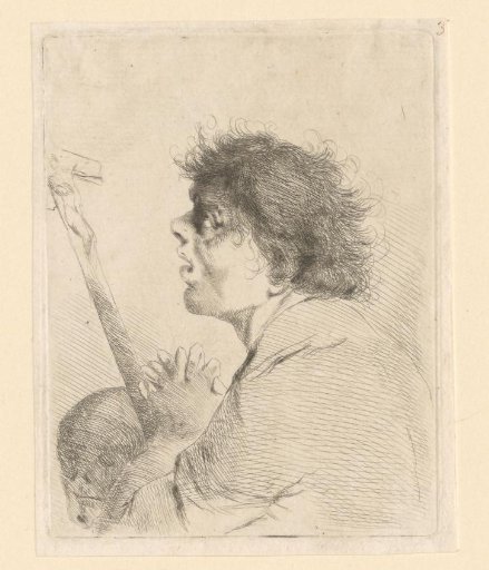Praying Man before a Crucifix and Skull