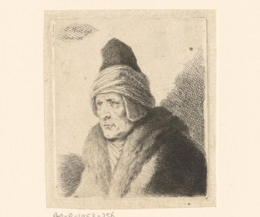 Portrait of an unknown man with a tall cap and fur collar