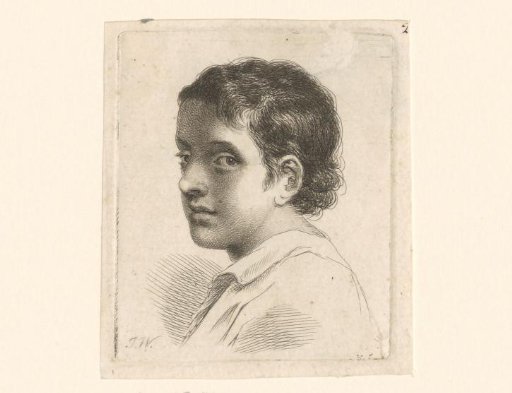 Head of a Boy with Dark Curly Hair and a White Shirt