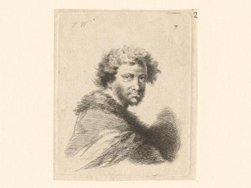 Portrait of an unknown man with curly hair and a fur collar