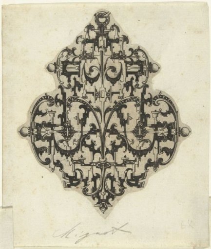 Pendant with Silhouette-like Drapery in the Scrollwork at the Bottom Left and Right