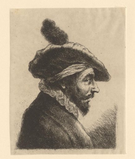 Portrait of an Unknown Man in Profile with Broad-Brimmed Hat with Feather
