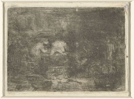 Seated peasants at table in an interior