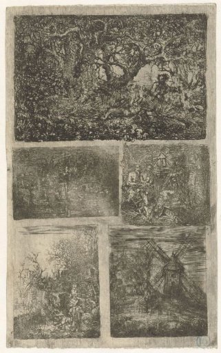 Sheet with five scenes