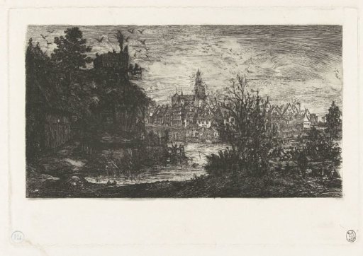 Landscape with Town on River and Farmhouse on Bank