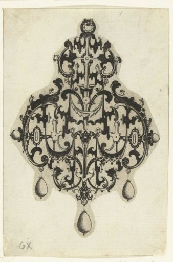 Pendant Whose Scrollwork Extends at the Bottom Left and Right into Silhouette-like Fish Heads