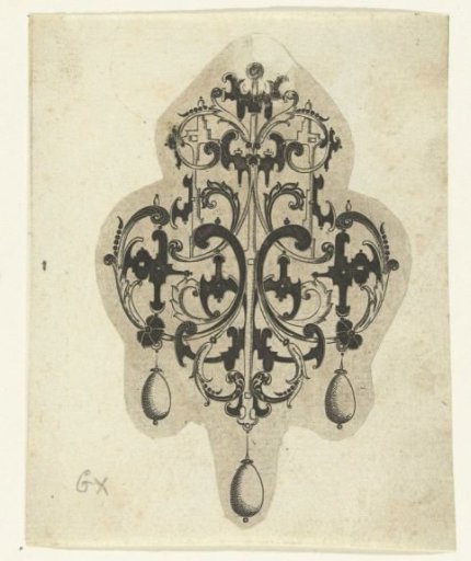 Pendant Whose Scrollwork Ends in Leaf Motifs at Various Points
