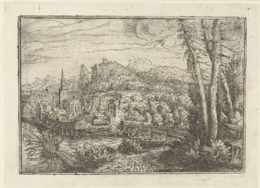 Landscape with a Town by the River and Wooden Bridge