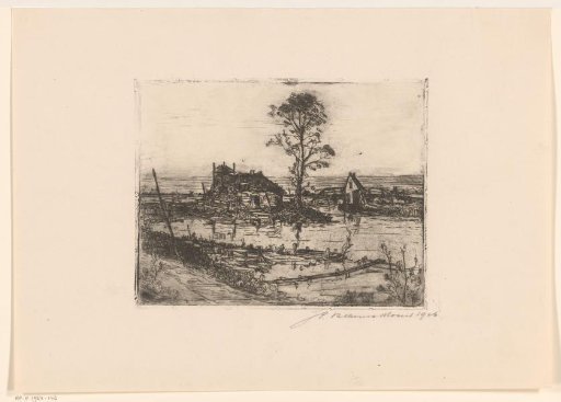 Dilapidated farm by a pond