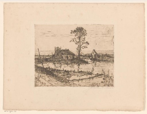 Dilapidated farm by a pond