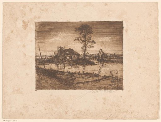 Dilapidated farm by a pond