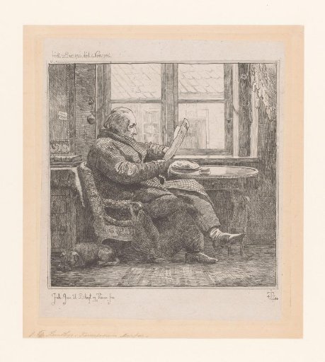 Old man reading a newspaper by the window