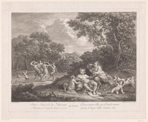 Landscape with Bacchus and dancing satyrs and maenads