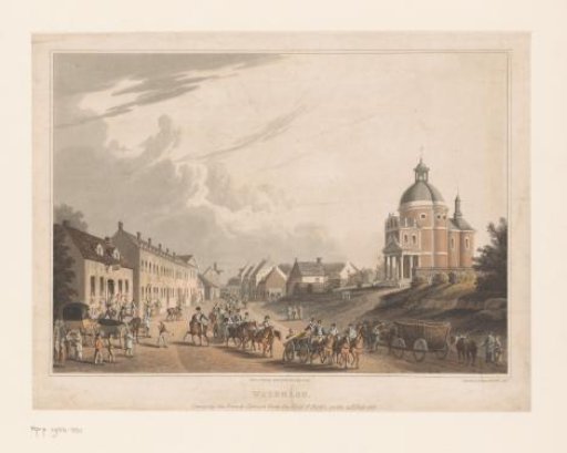 View of Waterloo where French troops are moving a cannon