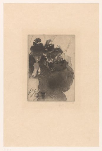 Woman with hat before a mirror