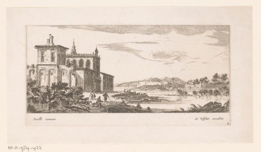 River landscape with a monastery
