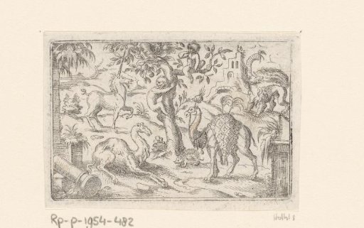 Two monkeys, two camels, a porcupine, a unicorn and a mythical creature