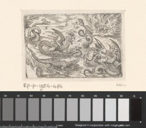 Three snakes, a crocodile, a basilisk, a griffin and a salamander surrounded by fire