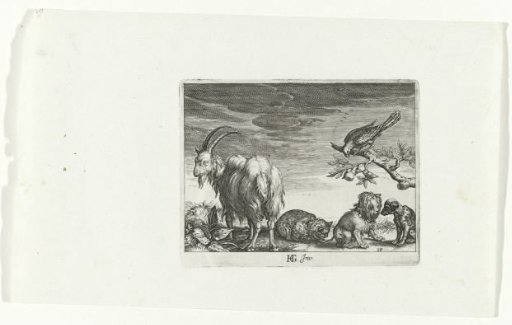 Goat, Cat, Two Dogs, and a Parrot